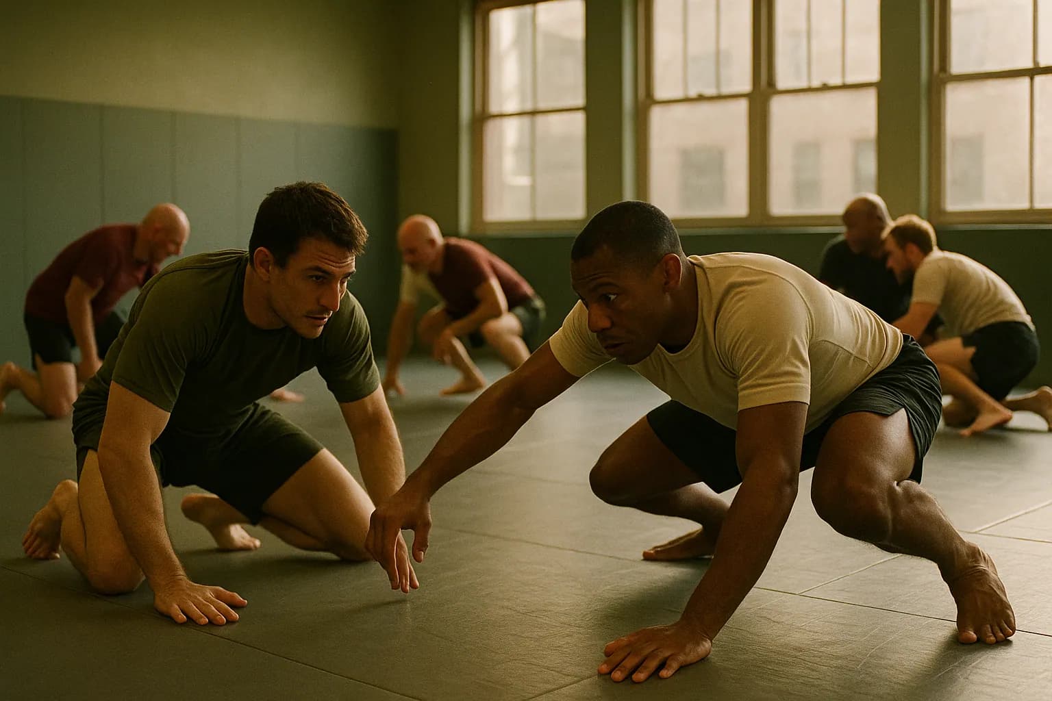 Adult no-gi jiu jitsu training